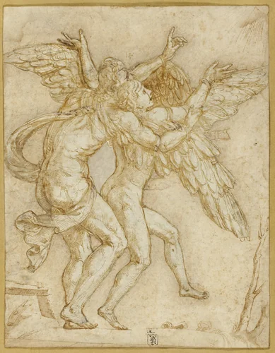 Daedalus and Icarus by Giulio Romano, drawing, 1530-1535