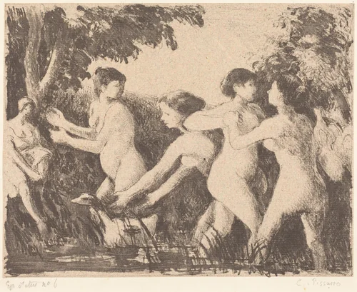 Baigneuses luttant (Bathers Wrestling) by Camille Pissarro, print, 1896