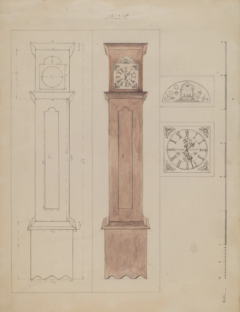 Grandfather's Clock (Old Pine) by Edith Magnette, index of american design, 1936