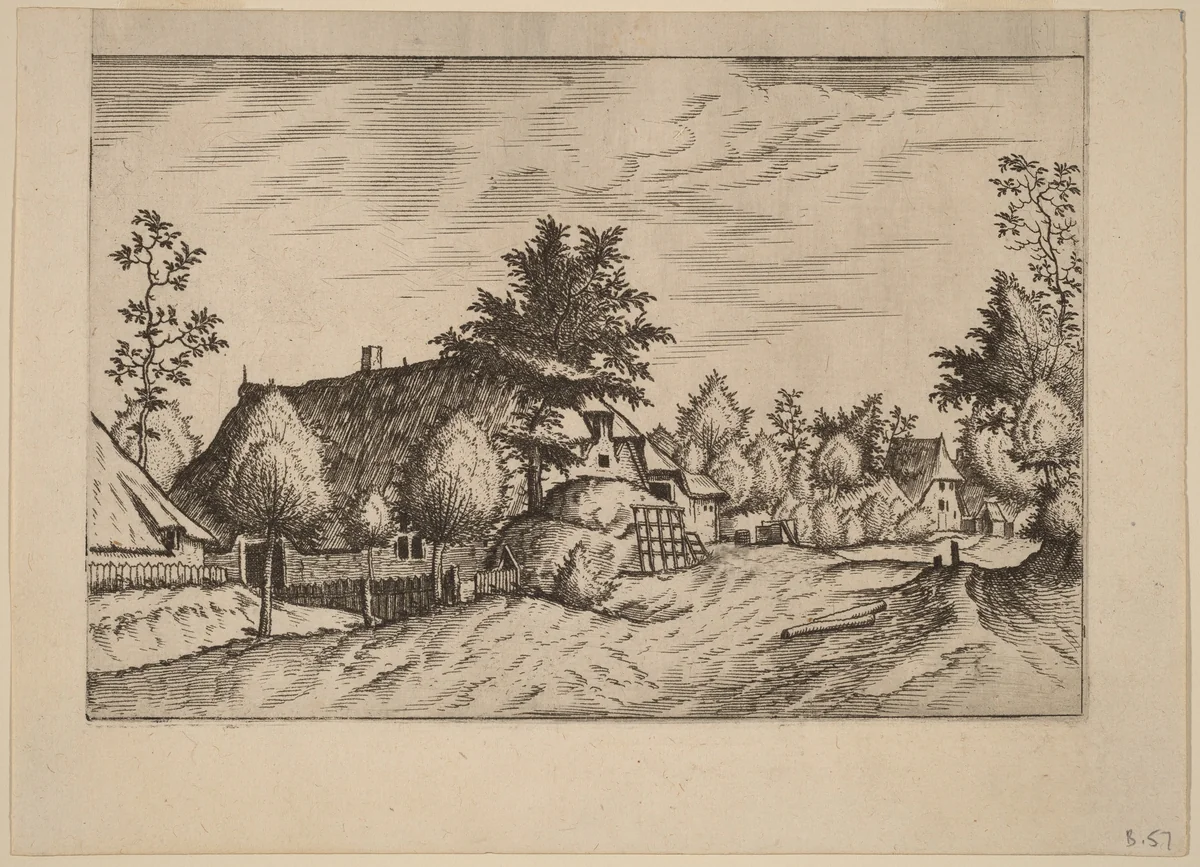 Village Street by Johannes van Doetechum; Lucas van Doetechum; Master of the Small Landscapes, print, 1559-1561