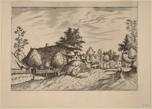 Village Street by Johannes van Doetechum; Lucas van Doetechum; Master of the Small Landscapes, print, 1559-1561