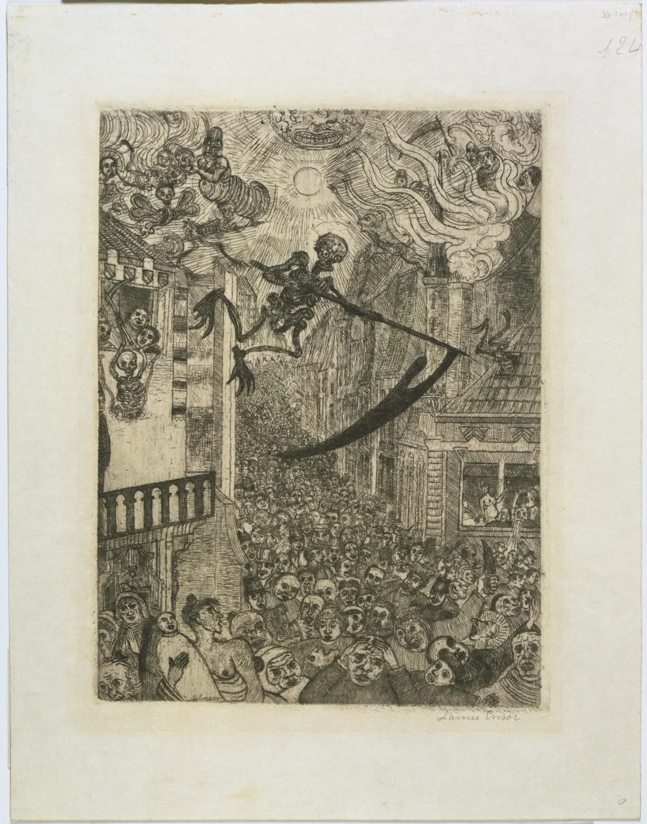 Death Chasing the Flock of Mortals (La Mort poursuivant le troupeau des humains) by James Ensor, print, 1896