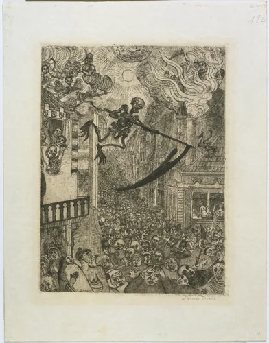 Death Chasing the Flock of Mortals (La Mort poursuivant le troupeau des humains) by James Ensor, print, 1896