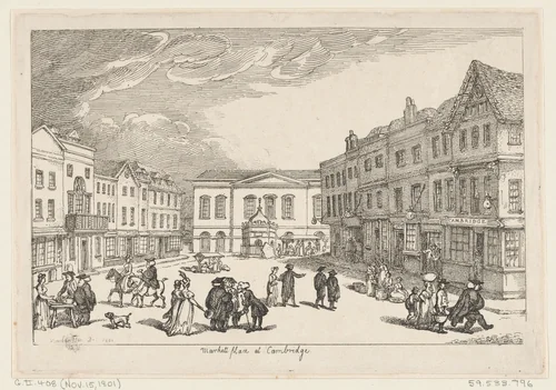 Market Place at Cambridge by Thomas Rowlandson, print, 1801