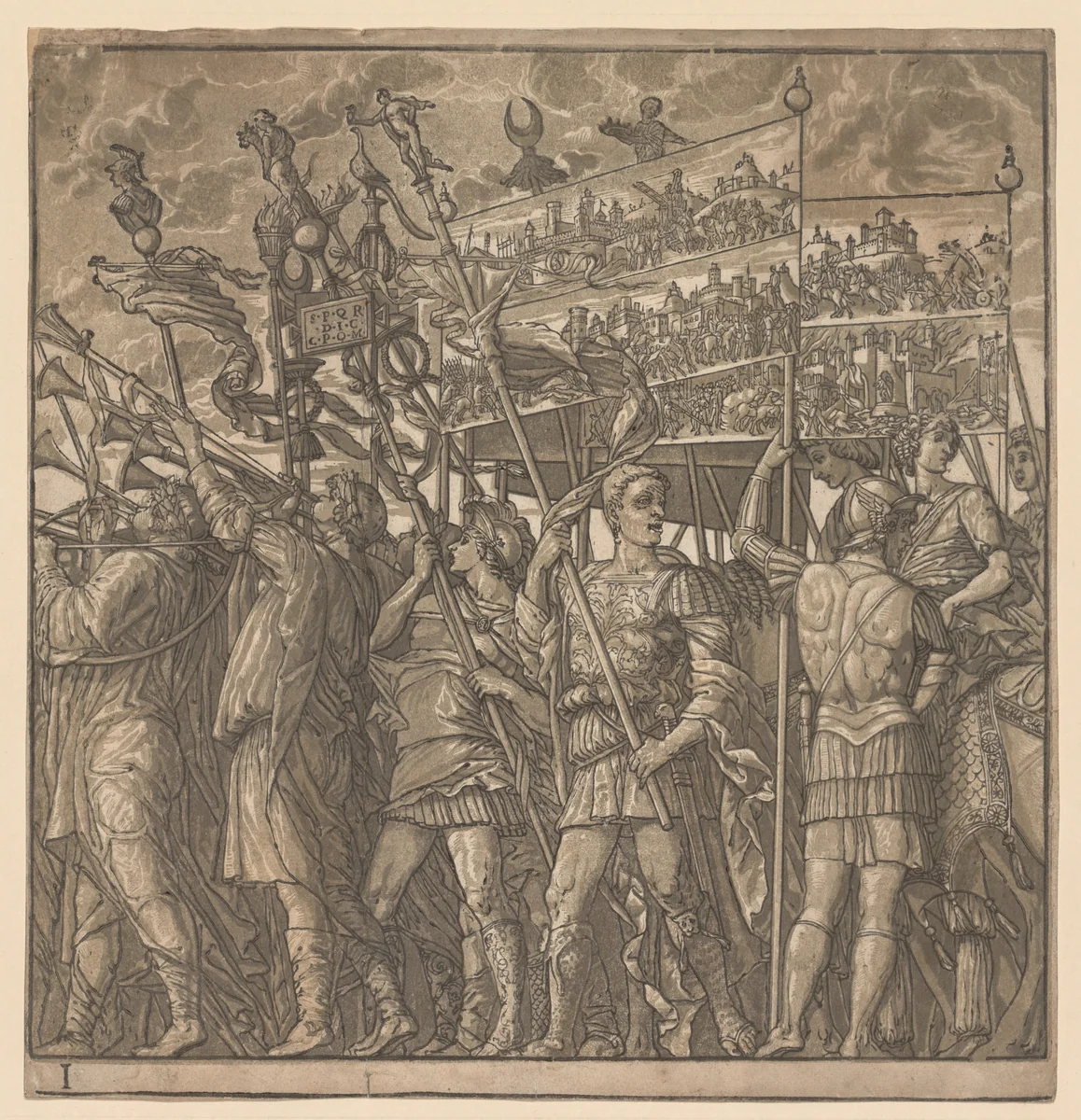 The Triumph of Julius Caesar: Soldiers Carrying the Pictures of War by Andrea Andreani, print, 1593-1599