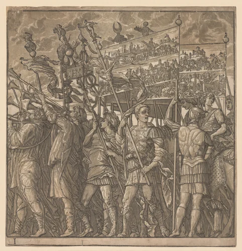 The Triumph of Julius Caesar: Soldiers Carrying the Pictures of War by Andrea Andreani, print, 1593-1599