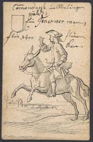 Shield Knave: A Horseman by Johannes Brandenberg, drawing, 1712-1730