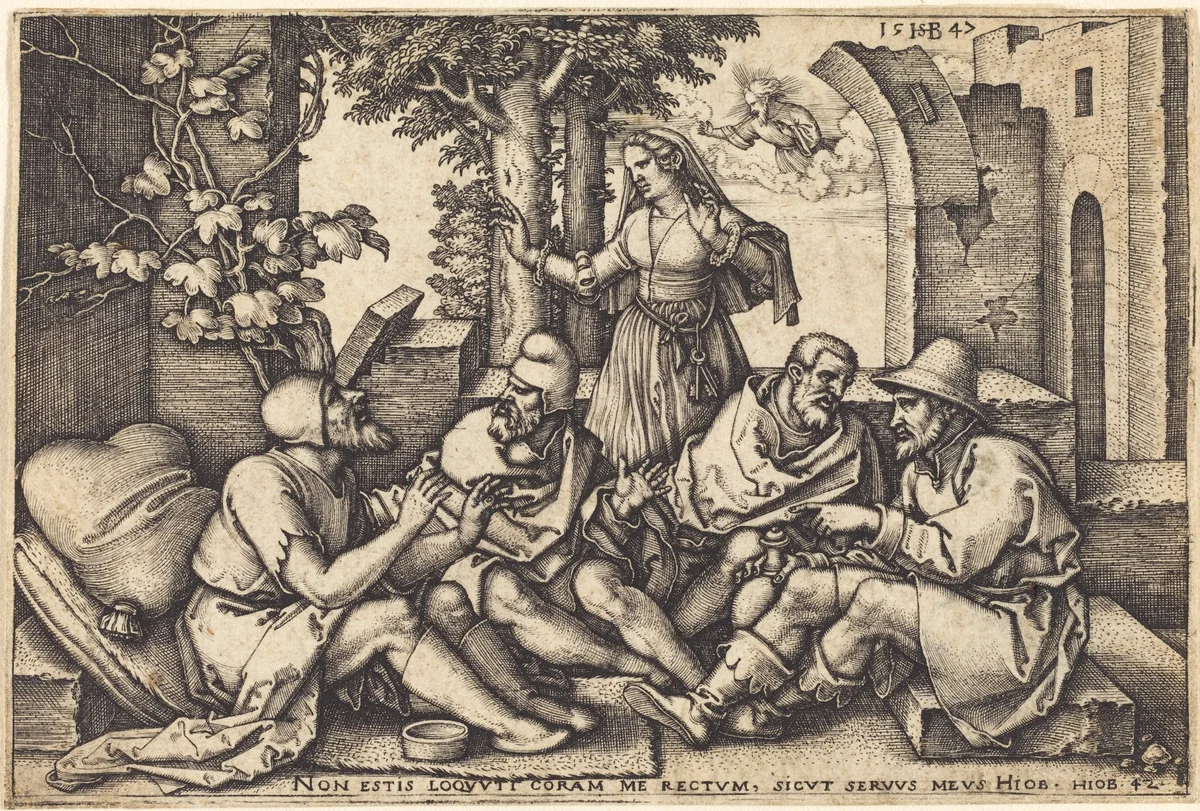 Job Conversing with His Friends by Sebald Beham, print, 1547