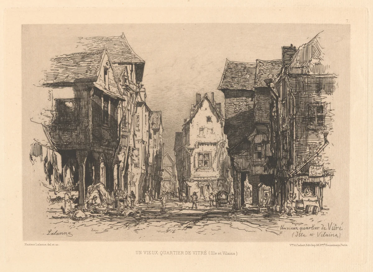 Un Vieux Quartier de Vitré (Ille-et-Vilaine) by Maxime Lalanne, print, 1879