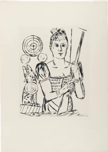 Shooting Gallery (Schiessbude) from Annual Fair (Jahrmarkt) by Max Beckmann, print, 1921