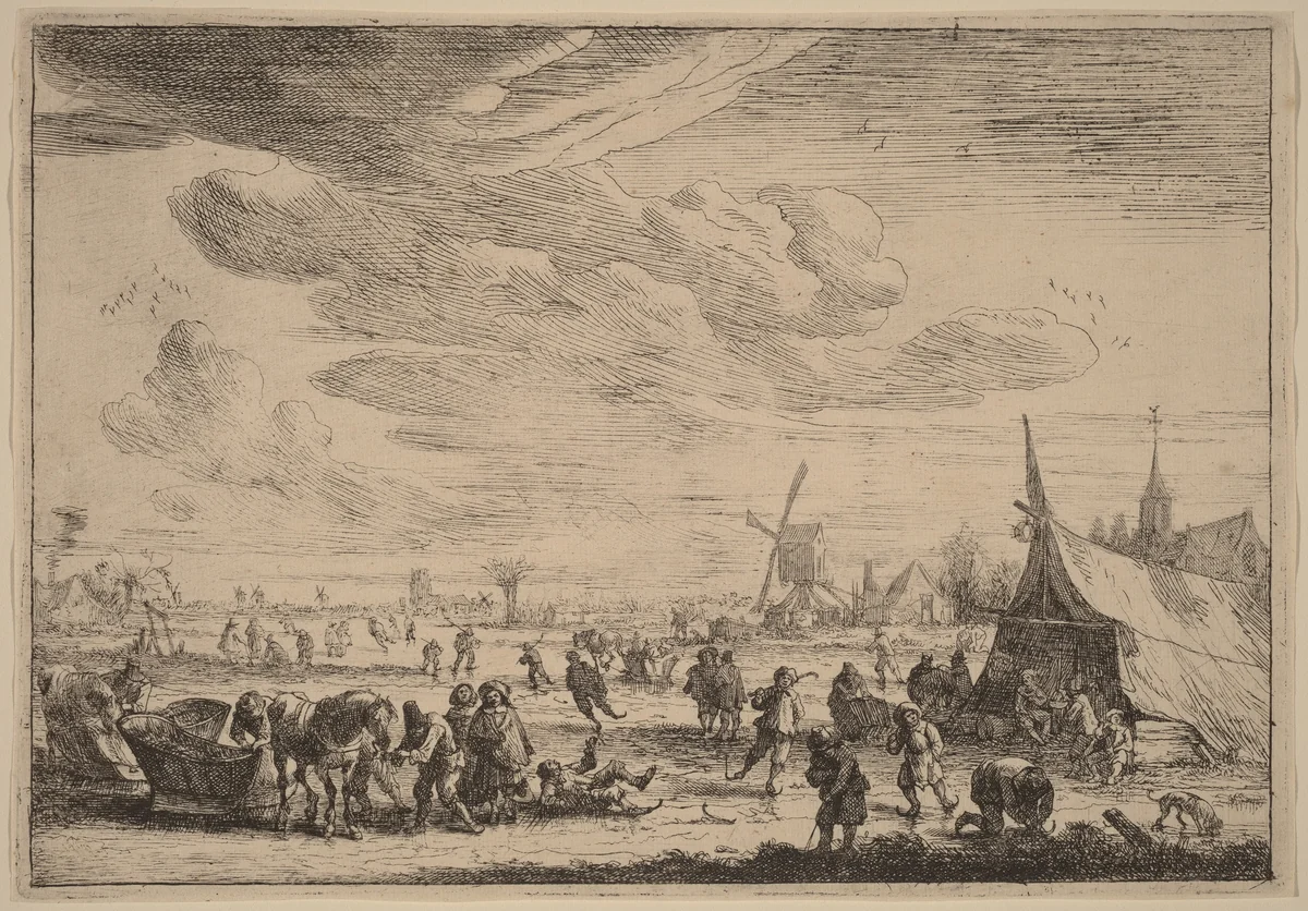 The Skaters by Peeter Bout, print, 1658-1719