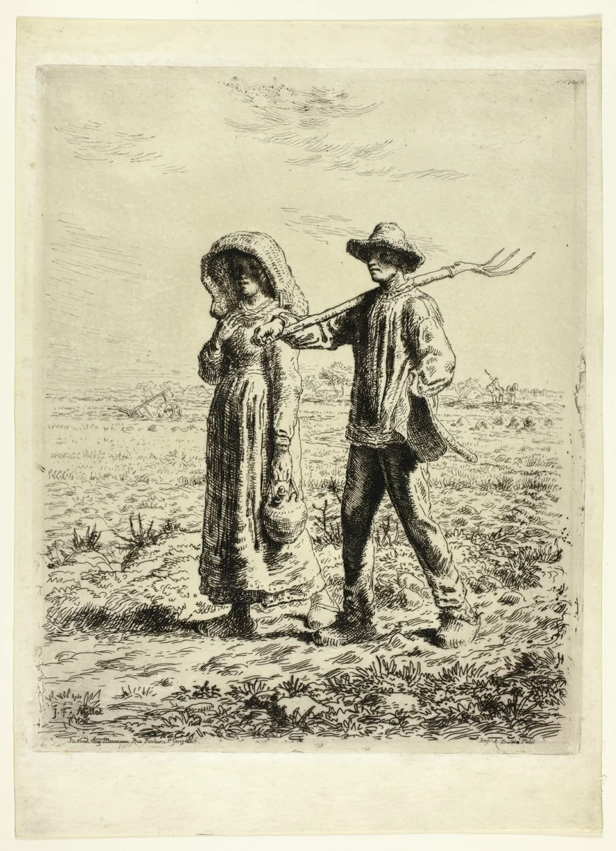 Peasants Going to Work by Jean-François Millet, print, 1863