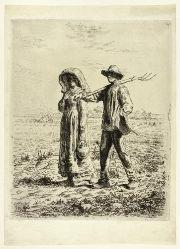 Peasants Going to Work by Jean-François Millet, print, 1863