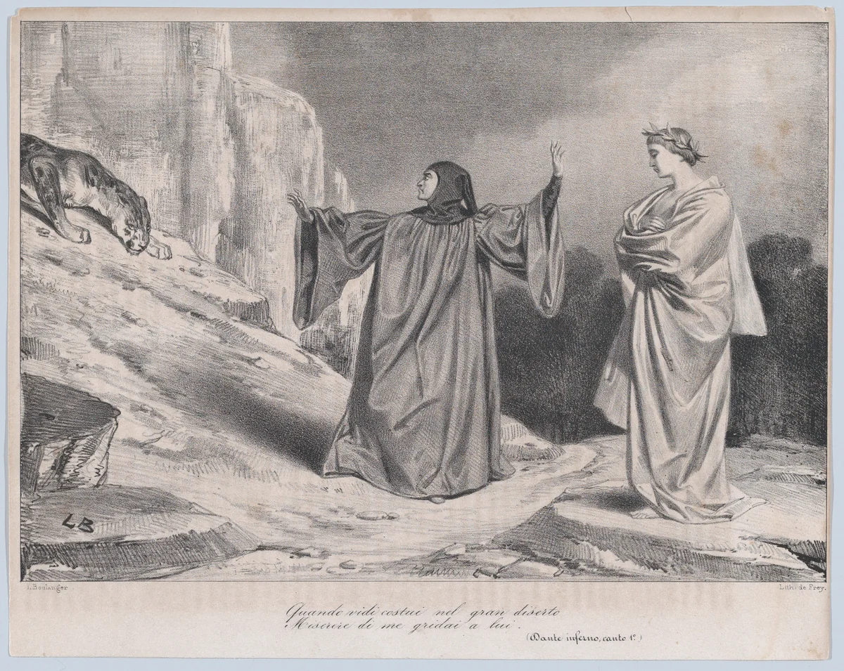 Quando vidi costui nel gran diserte / Misere di me gridai a lui. by Louis Boulanger, print, 1835