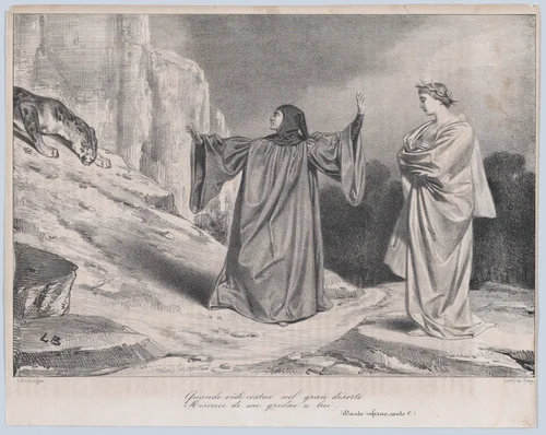 Quando vidi costui nel gran diserte / Misere di me gridai a lui. by Louis Boulanger, print, 1835