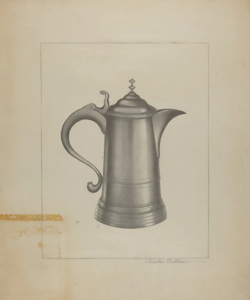 Pewter Flagon by Charles Cullen, index of american design, 1935-1942