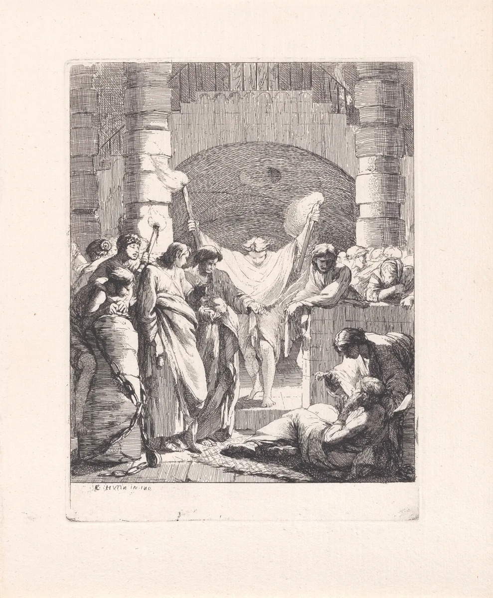 Visiting the Imprisoned by François Hutin, print, 1732-1763