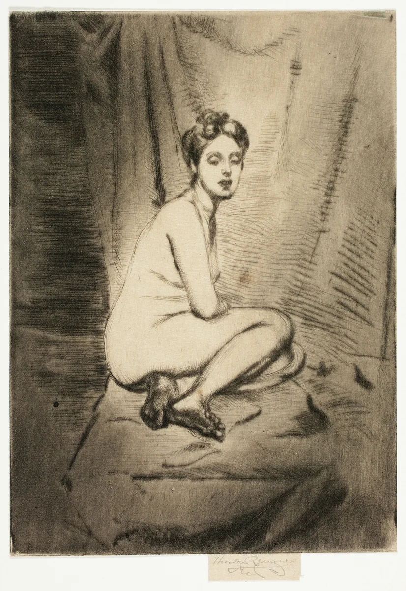 Figure of a Woman Crouching by Theodore Roussel, print, 1906