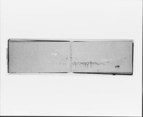 Lake Maggiore, May 11,1869: Village and Landscape (recto, from Sketchbook) by Jervis McEntee, artwork, 1869