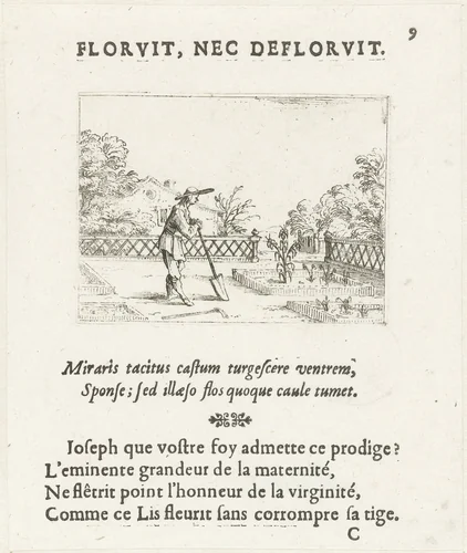 Een tuinman bekijkt zijn lelies by Jacques Callot, print, 1625-1629