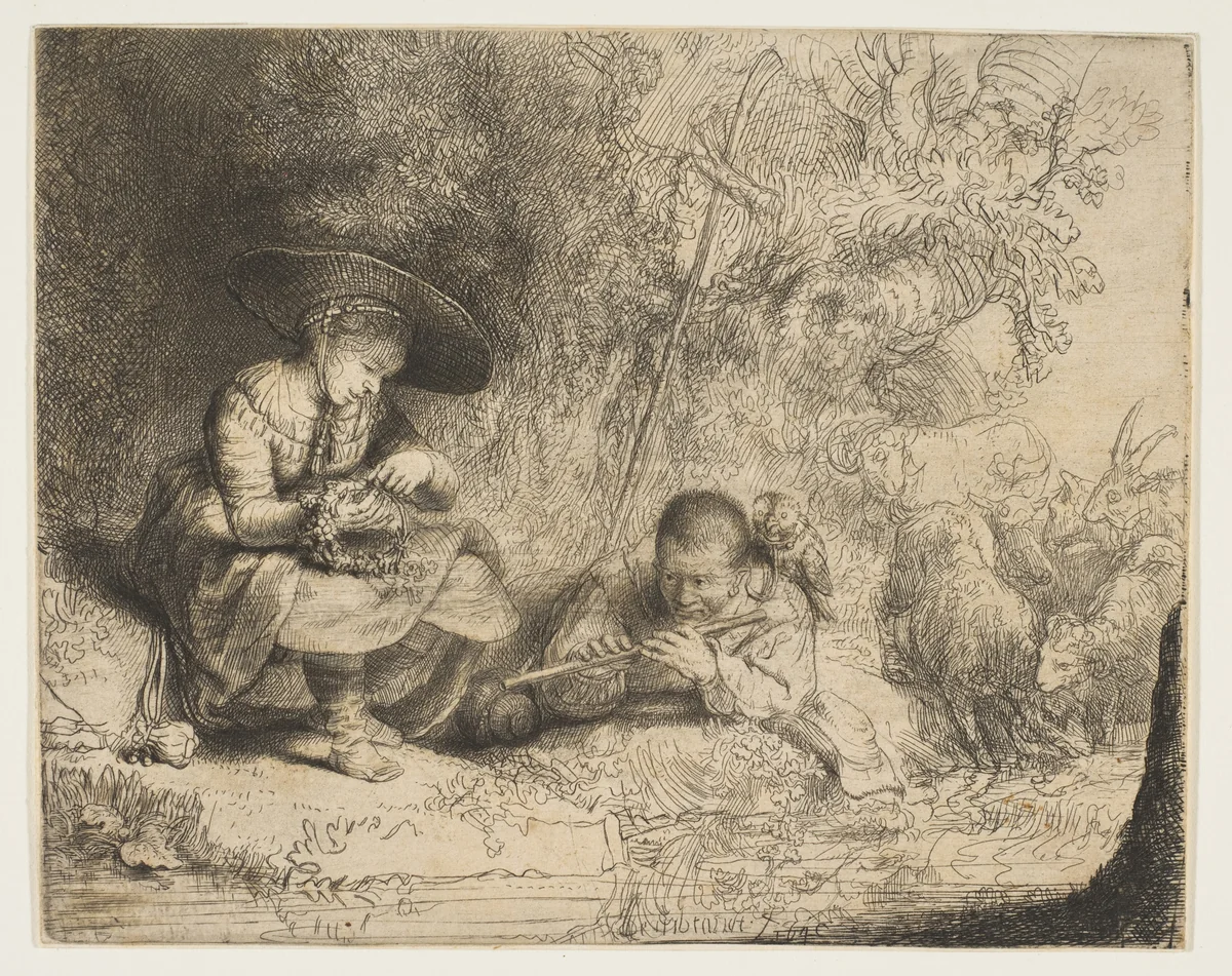 The Flute Player by Rembrandt van Rijn, print, 1642