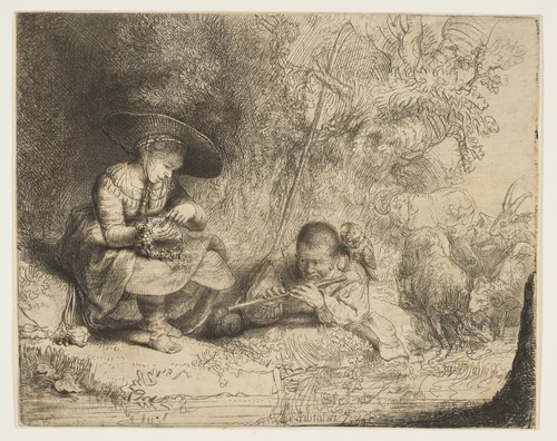 The Flute Player by Rembrandt van Rijn, print, 1642