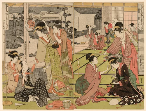 Act Eleven from the series "The Chushingura Drama Parodied by Famous Beauties (Komei bijin mitate Chushingura Junimai Kuzuki)" by Kitagawa Utamaro (喜多川歌麿), print, 1790-1799