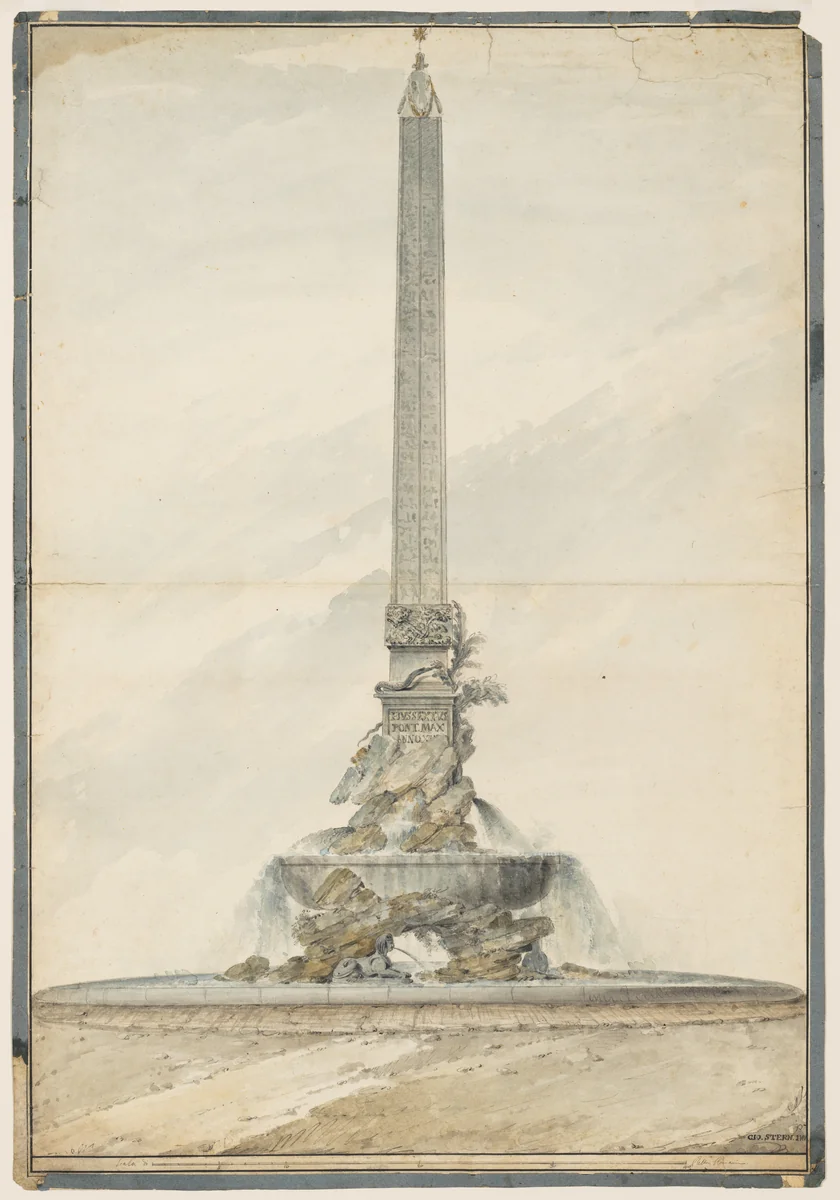 Design for an Egyptian Obelisk with Fountain for Pope Pius VI by Giovanni Stern, drawing, 1783-1793