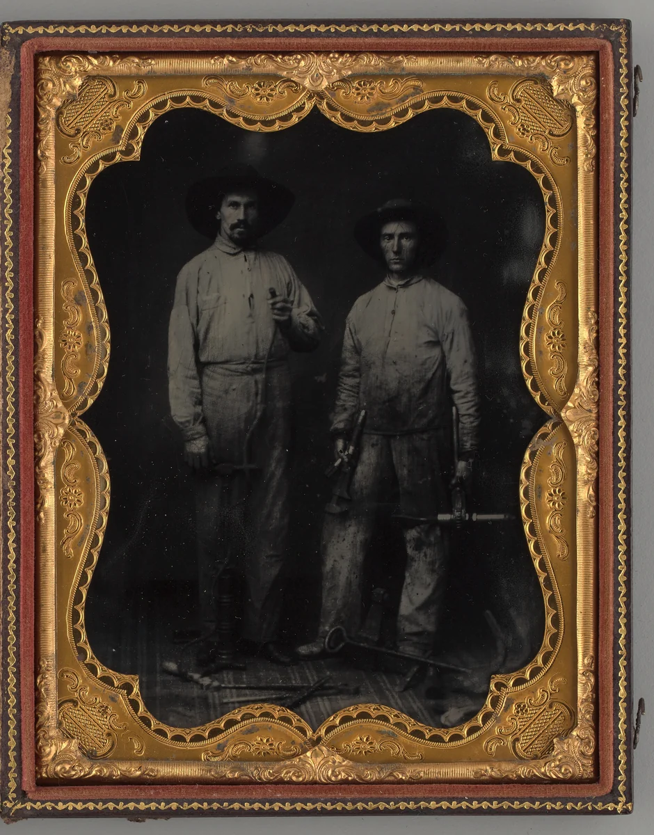 Untitled (Portrait of Standing Two Men Holding Tools) by Jesse Harrison Whitehurst, other, 1875