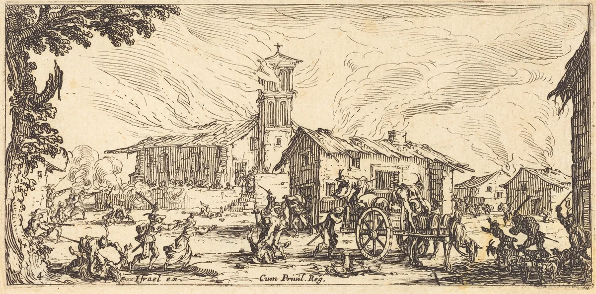 Ravaging and Burning a Village by Jacques Callot, print, 1633