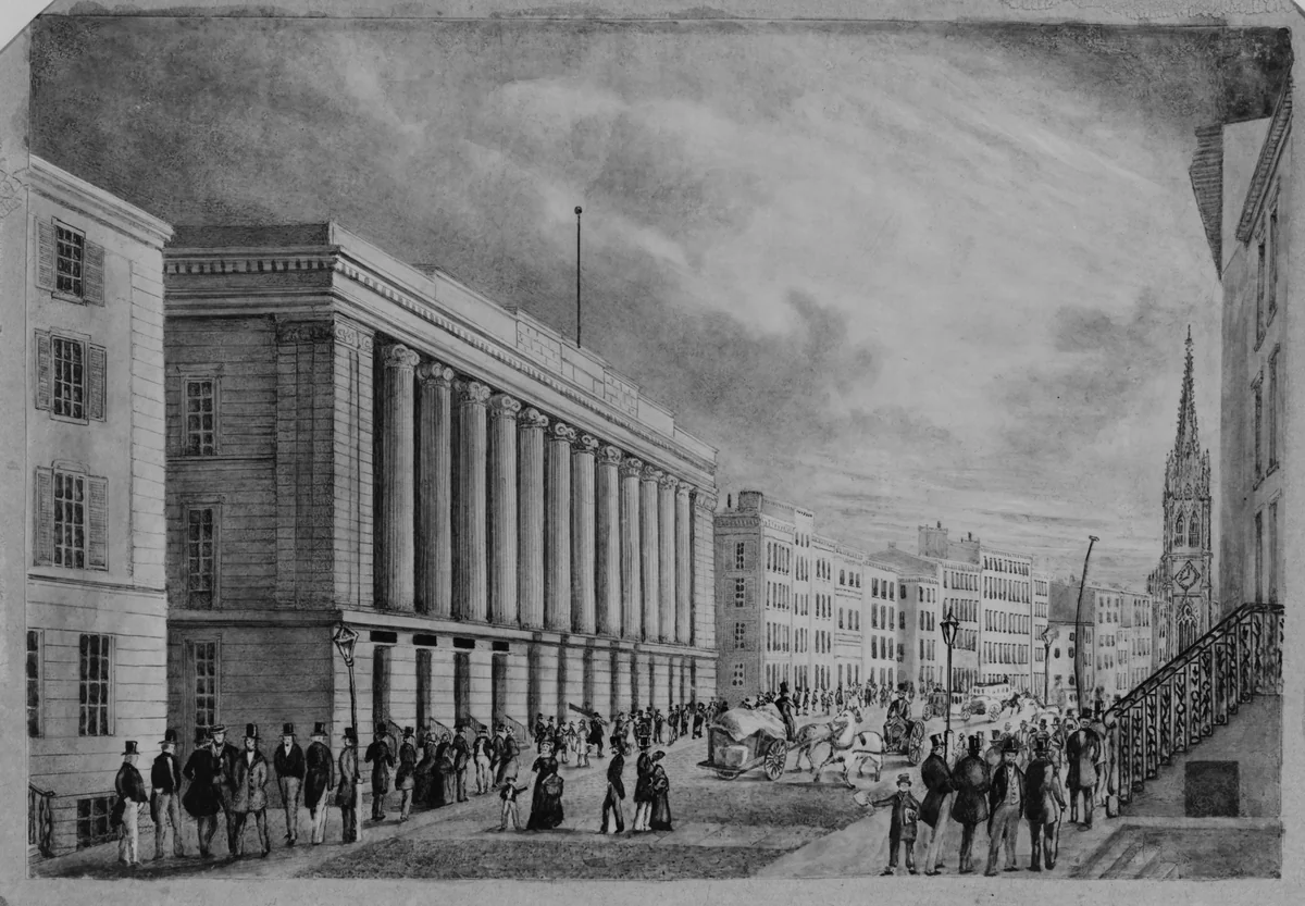 Wall Street, New York by anonymous, drawing, 1848