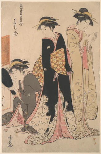 Three Geishas of Tachibana Street in Their Room by Torii Kiyonaga (鳥居清長), print, 1784