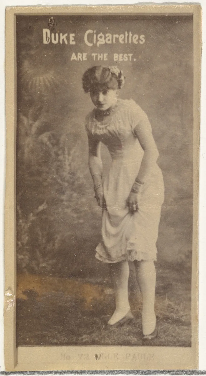 [Actress lifting skirt], from the Actors and Actresses series (N145-6) issued by Duke Sons & Co. to promote Duke Cigarettes by W. Duke, Sons & Co., photograph, 1880-1889