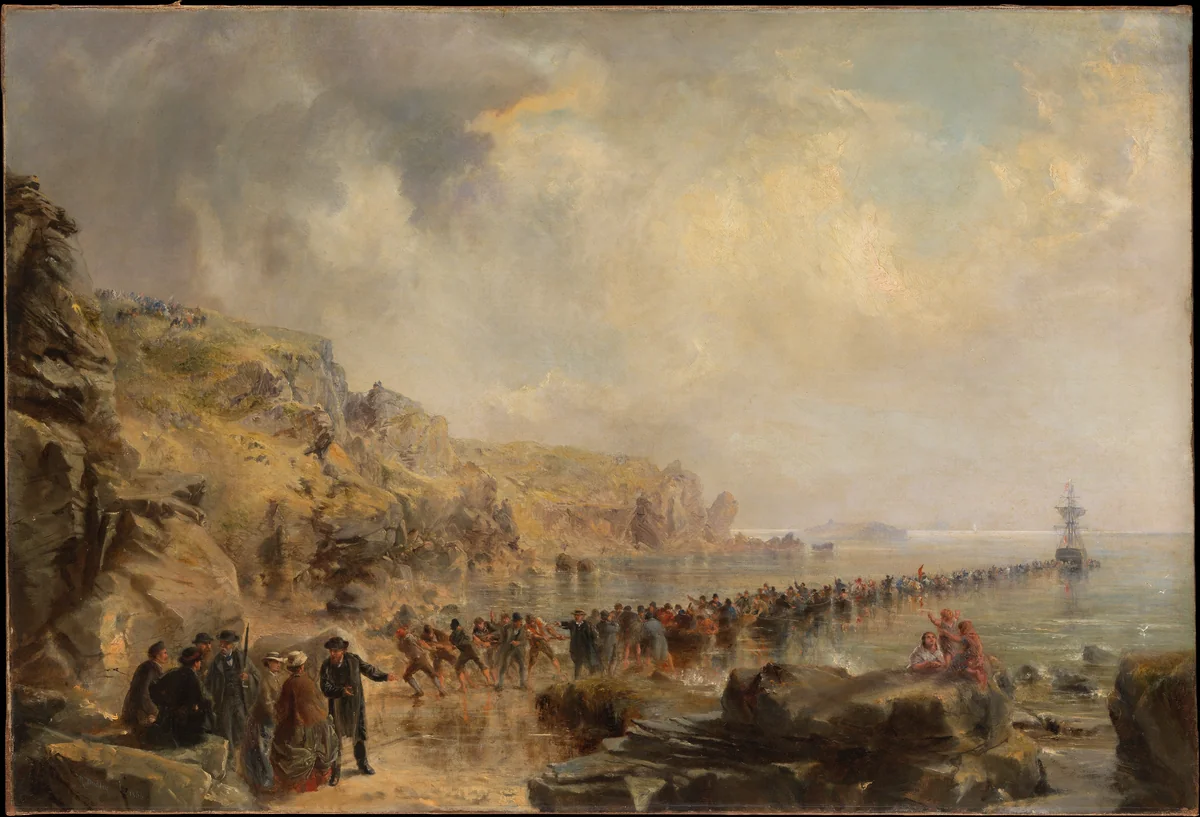 Landing the Shore End of the Atlantic Cable by Robert Charles Dudley, painting, 1866