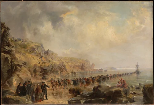 Landing the Shore End of the Atlantic Cable by Robert Charles Dudley, painting, 1866