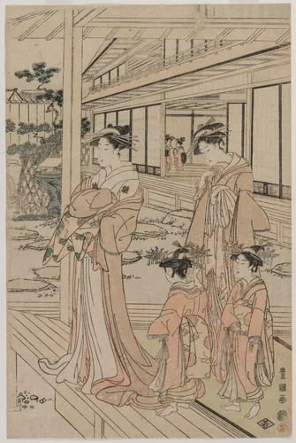 Courtesan Standing on a Veranda by Utagawa Toyokuni, print, 1790-1794
