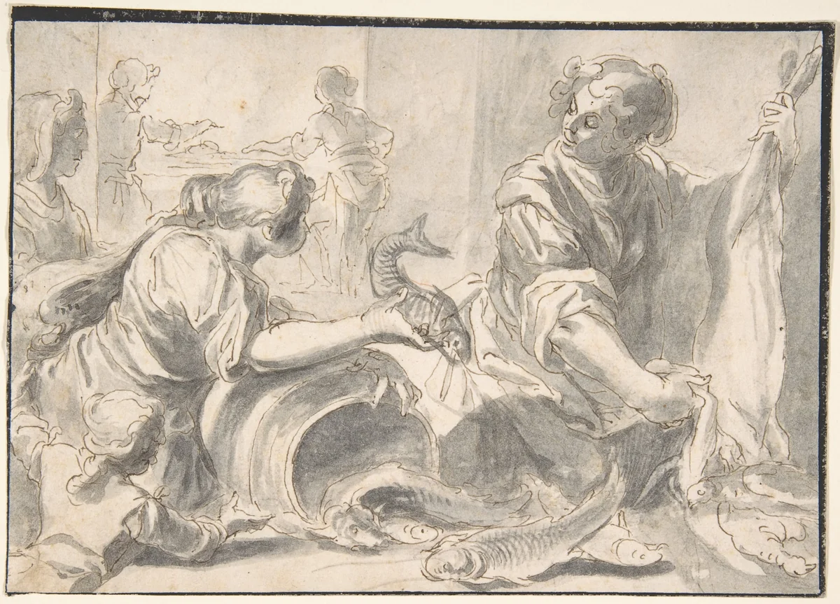 Market Scene by Matthäus Gundelach, drawing, 1566-1654