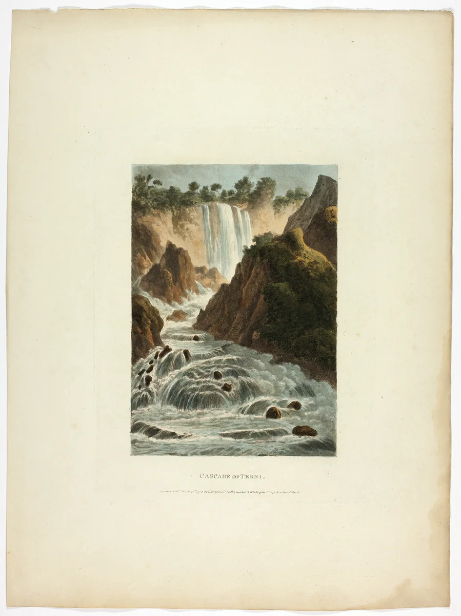 Cascade of Terni, plate fourteen from the Ruins of Rome by M. Dubourg, print, 1798