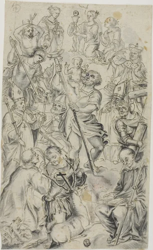 Fourteen Auxiliary Saints by Unknown Artist, drawing, 1600-1799