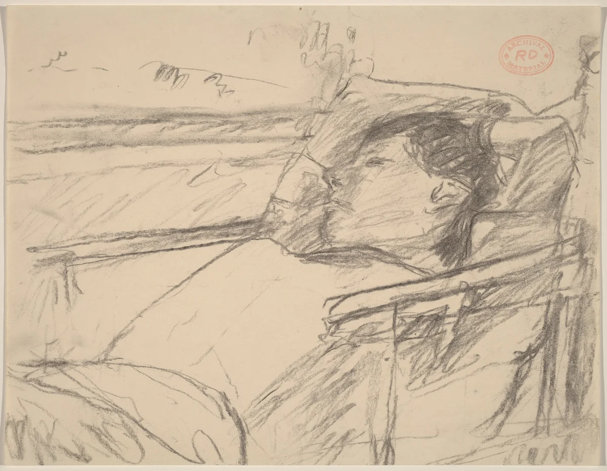 Untitled [woman lying back with arms behind head] by Richard Diebenkorn, drawing, 1955-1967