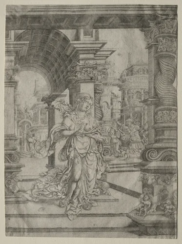 Death of Lucretia by Frans Crabbe, print, 1515-1535
