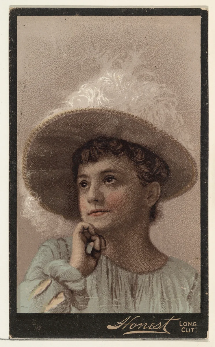 Actress wearing wide-brimmed hat decorated with white feathers, from Stars of the Stage, Third Series (N131) issued by Duke Sons & Co. to promote Honest Long Cut Tobacco by W. Duke, Sons & Co., print, 1891-1892