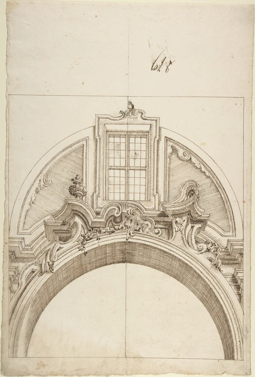 Two alternate designs for an arch below a window by anonymous, drawing, 1700-1780