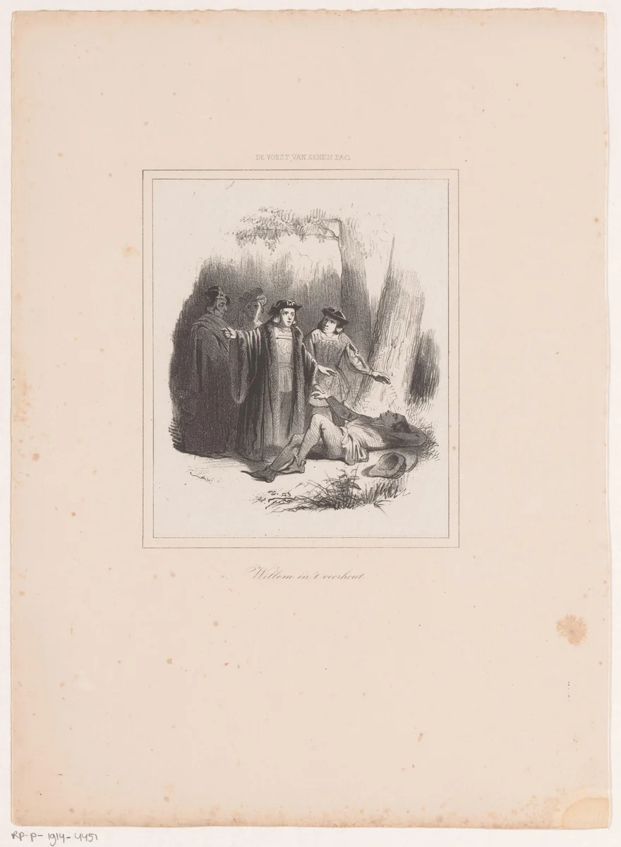 Filips de Goede vindt Willem van Nieuwen in het bos by Herman ten Kate, print, 1842