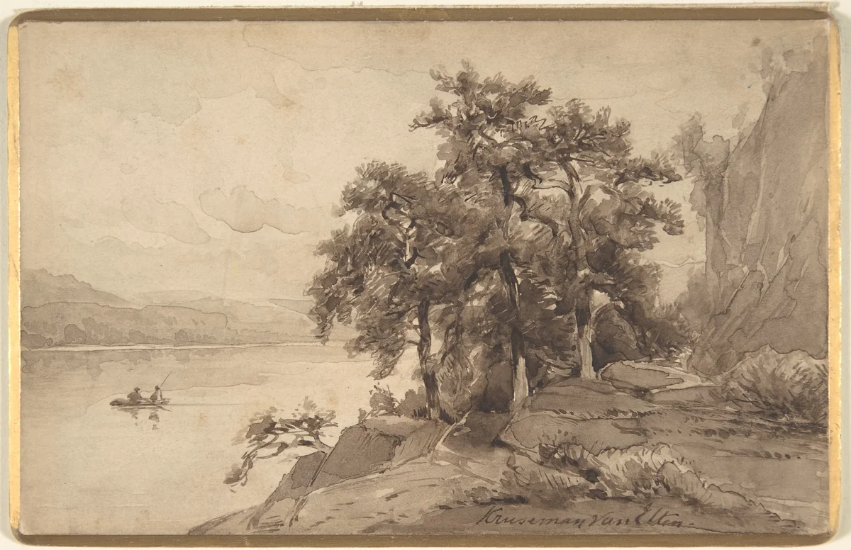 Landscape by Hendrik Dirk Kruseman van Elten, drawing, 1840-1904