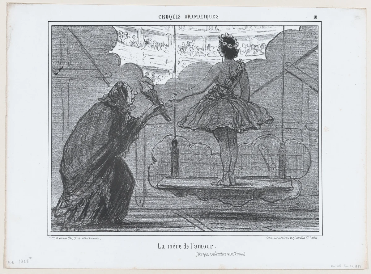 La mère de l'amour...., from Croquis Dramatiques, published in Le Charivari, January 20, 1857 by Honoré Daumier, print, 1857