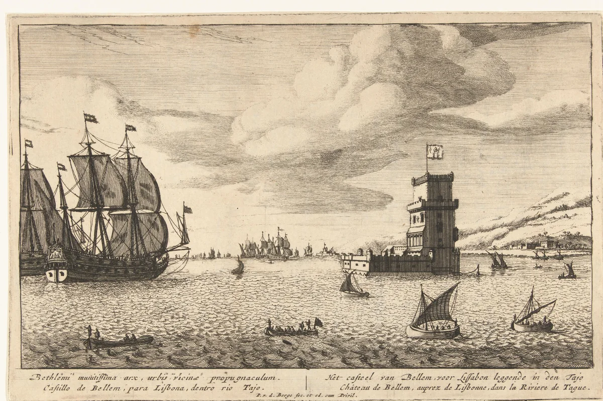 Toren van Belém in de rivier Taag gelegen by Pieter van den Berge, print, 1694-1737