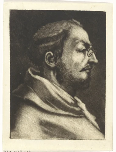 Monnik met een knijpbril in profiel by Matthijs Pool, print, 1680-1740