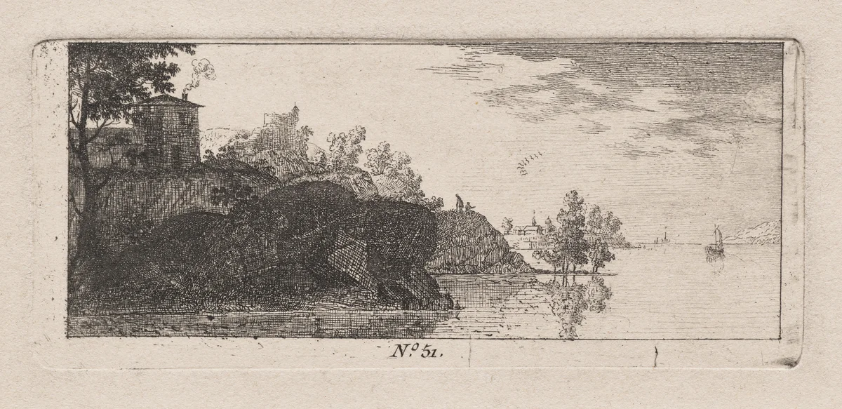 Cottage on a Rocky Promentory along a River by Antoine de Marcenay de Ghuy, print, 1778