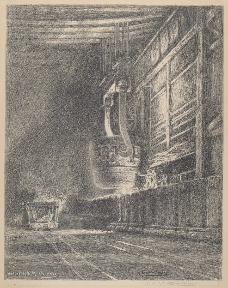 Pouring Steel In Moulds by Roderick D. MacKenzie, print, 1922